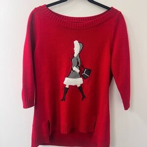 New York & Company Red Sweater with Chic Embroidery